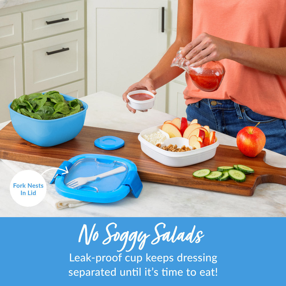 Bentgo® Salad Container (2-Pack) - Blue | No Soggy Salads - Leak-Proof Cup Keeps Dressing Separated Until It’s Time To Eat!