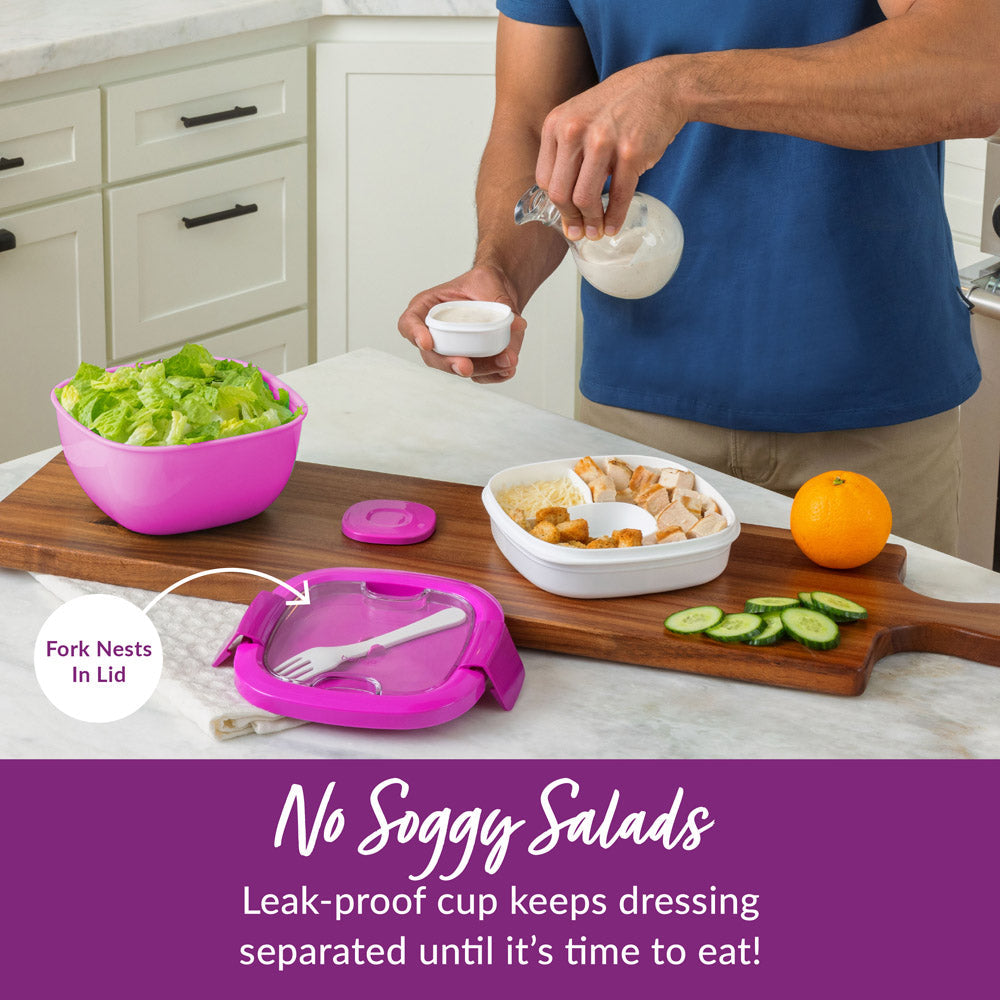 Bentgo® Salad Container (2-Pack) - Purple | No Soggy Salads - Leak-Proof Cup Keeps Dressing Separated Until It’s Time To Eat!