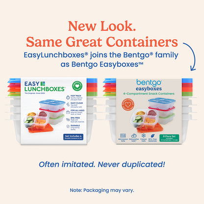 Bentgo® Easyboxes 4-Compartment Snack Containers 8-Piece Set - Classic | New Look. Same Great Containers - EasyLunchboxes® joins the Bentgo® family as Bentgo Easyboxes™