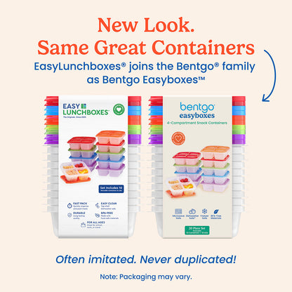 Bentgo® Easyboxes 4-Compartment Snack Containers 20-Piece Set - Classic | New Look. Same Great Containers - EasyLunchboxes® joins the Bentgo® family as Bentgo Easyboxes™