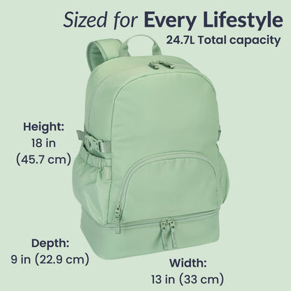 Bentgo® 2-in-1 Backpack & Lunch Bag - Clay Green | Sized For Every Lifestyle - Product Dimensions