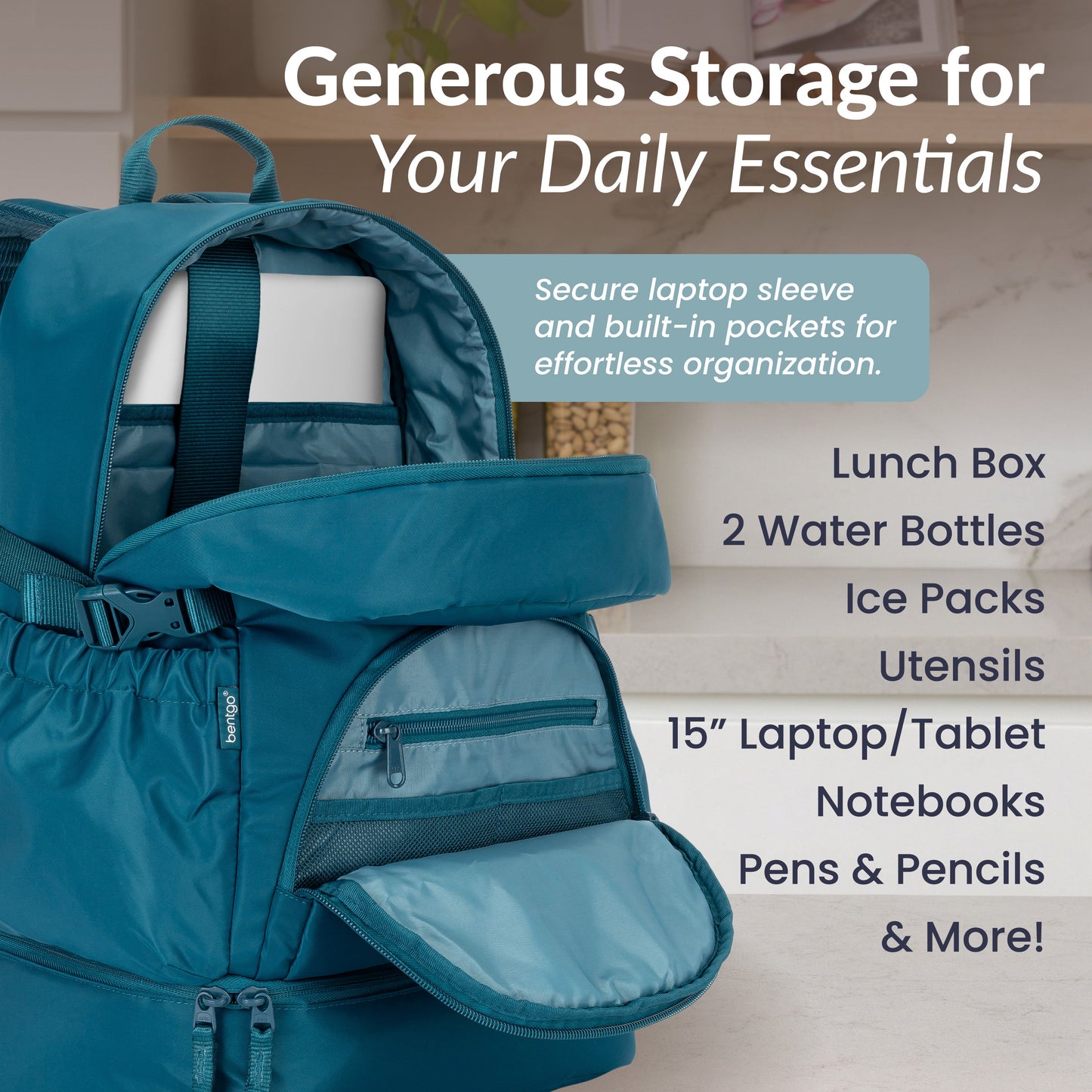Bentgo® 2-in-1 Backpack & Lunch Bag - Deep Teal | Easy To Clean, Insulated Lunch Bag, Durable Material, And Made With BPA-Free Materials