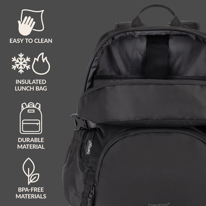 Bentgo® 2-in-1 Backpack & Lunch Bag - Obsidian Charcoal | Easy To Clean, Insulated Lunch Bag, Durable Material, And Made With BPA-Free Materials