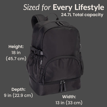 Bentgo® 2-in-1 Backpack & Lunch Bag - Obsidian Charcoal | Sized For Every Lifestyle - Product Dimensions