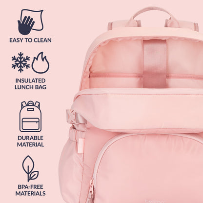 Bentgo® 2-in-1 Backpack & Lunch Bag - Soft Blush | Easy To Clean, Insulated Lunch Bag, Durable Material, And Made With BPA-Free Materials