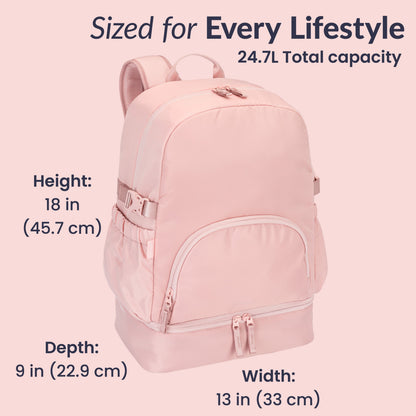 Bentgo® 2-in-1 Backpack & Lunch Bag - Soft Blush | Sized For Every Lifestyle - Product Dimensions