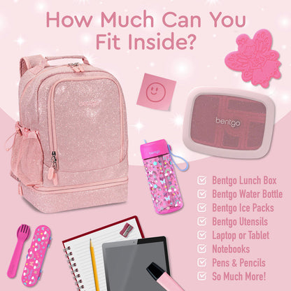 Bentgo® Kids Backpack & Lunch Bag | Petal Pink Glitter
