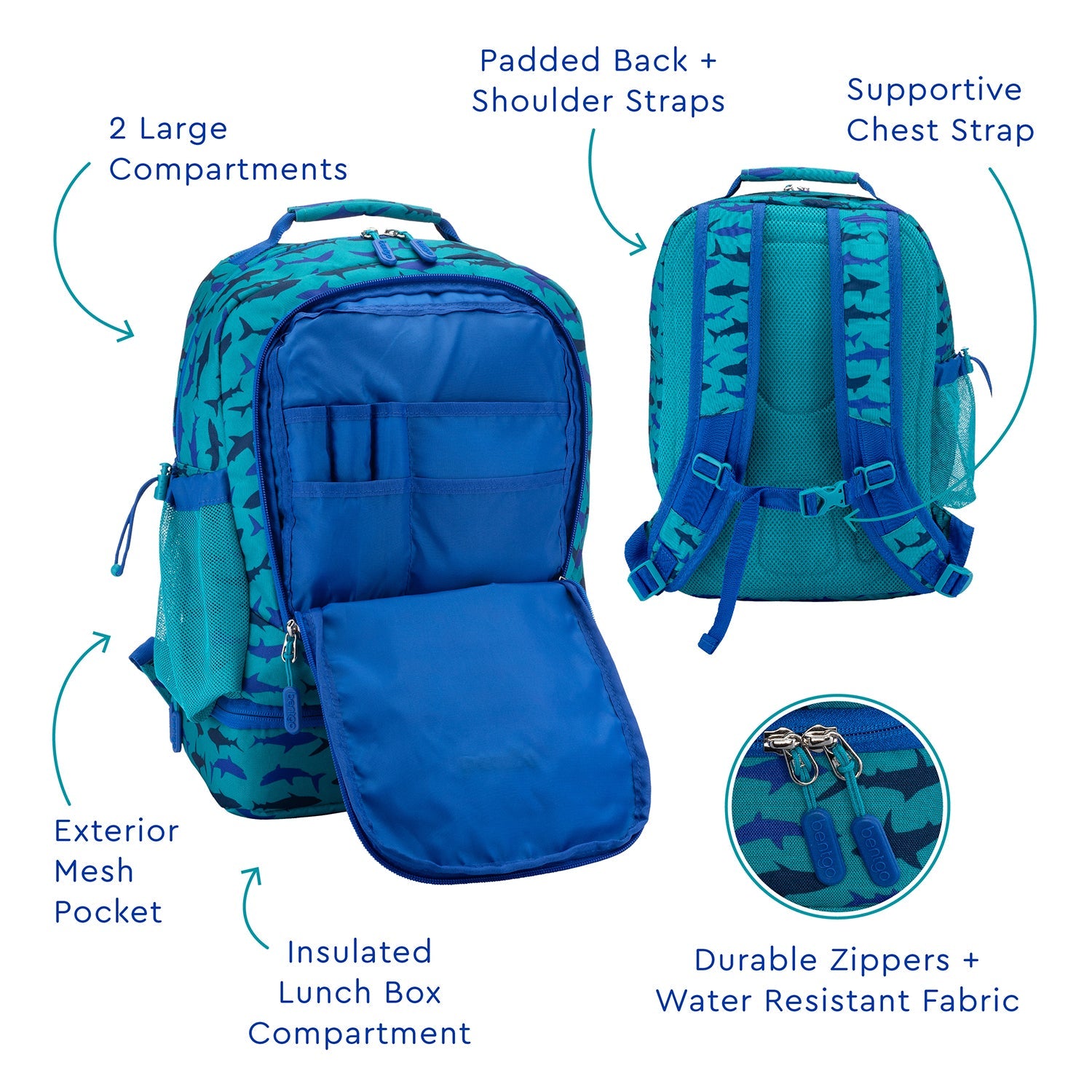 Bentgo® Chill Kids Lunch Box & Backpack - Sharks