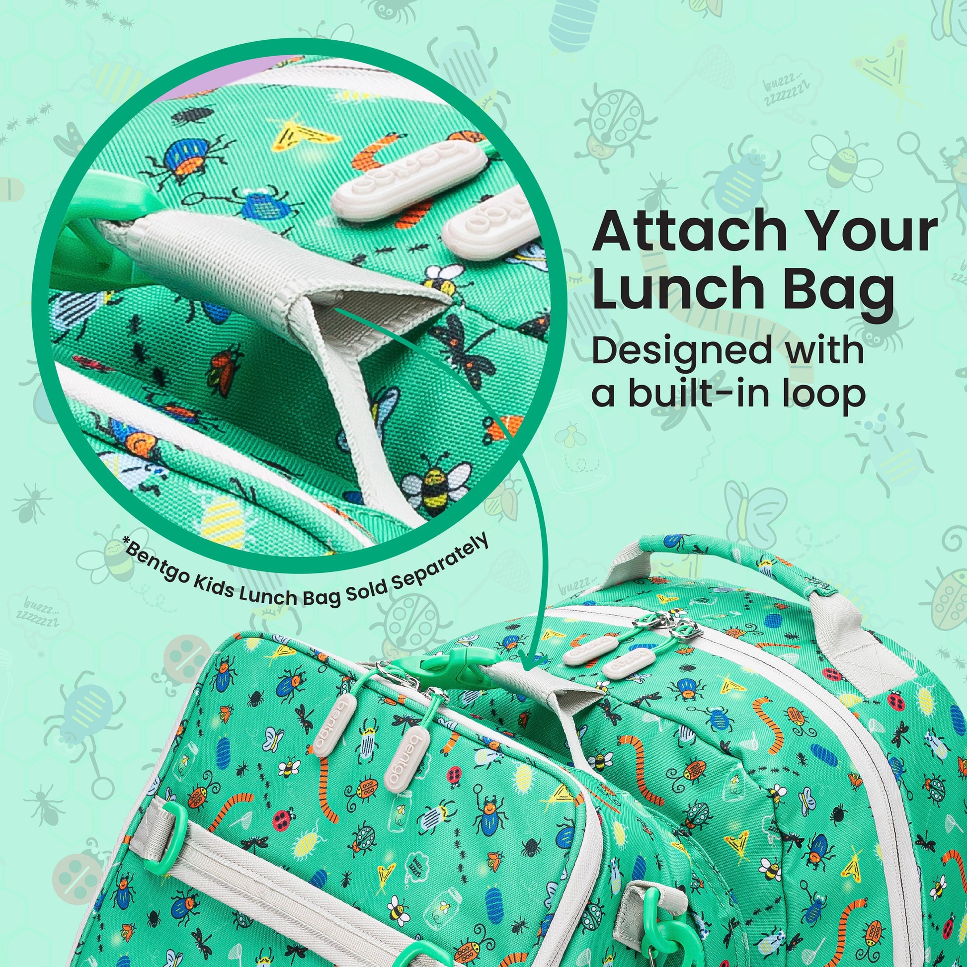 Bentgo Kids Prints Backpack - Bug Buddies | Attach Your Lunch Bag - Designed With A Built-In Loop - Bentgo Kids Lunch Bag Sold Separately