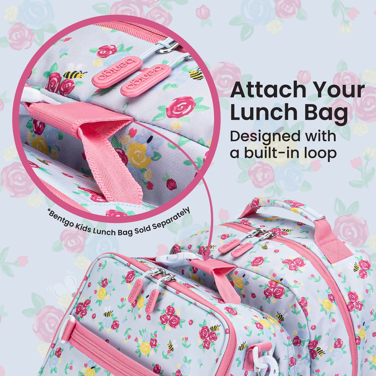 Bentgo Kids Prints Backpack - Blooming Floral | Attach Your Lunch Bag - Designed With A Built-In Loop - Bentgo Kids Lunch Bag Sold Separately