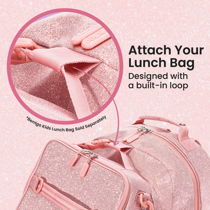 Bentgo Kids Prints Backpack - Petal Pink Glitter | Attach Your Lunch Bag - Designed With A Built-In Loop - Bentgo Kids Lunch Bag Sold Separately
