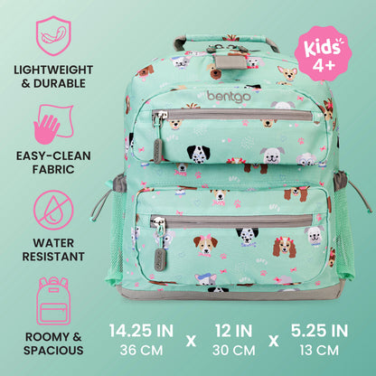 Bentgo Kids Prints Backpack - Puppy Love | Lightweight & Durable, Easy-Clean Fabric, Water-Resistant, Roomy & Spacious - Product Dimensions