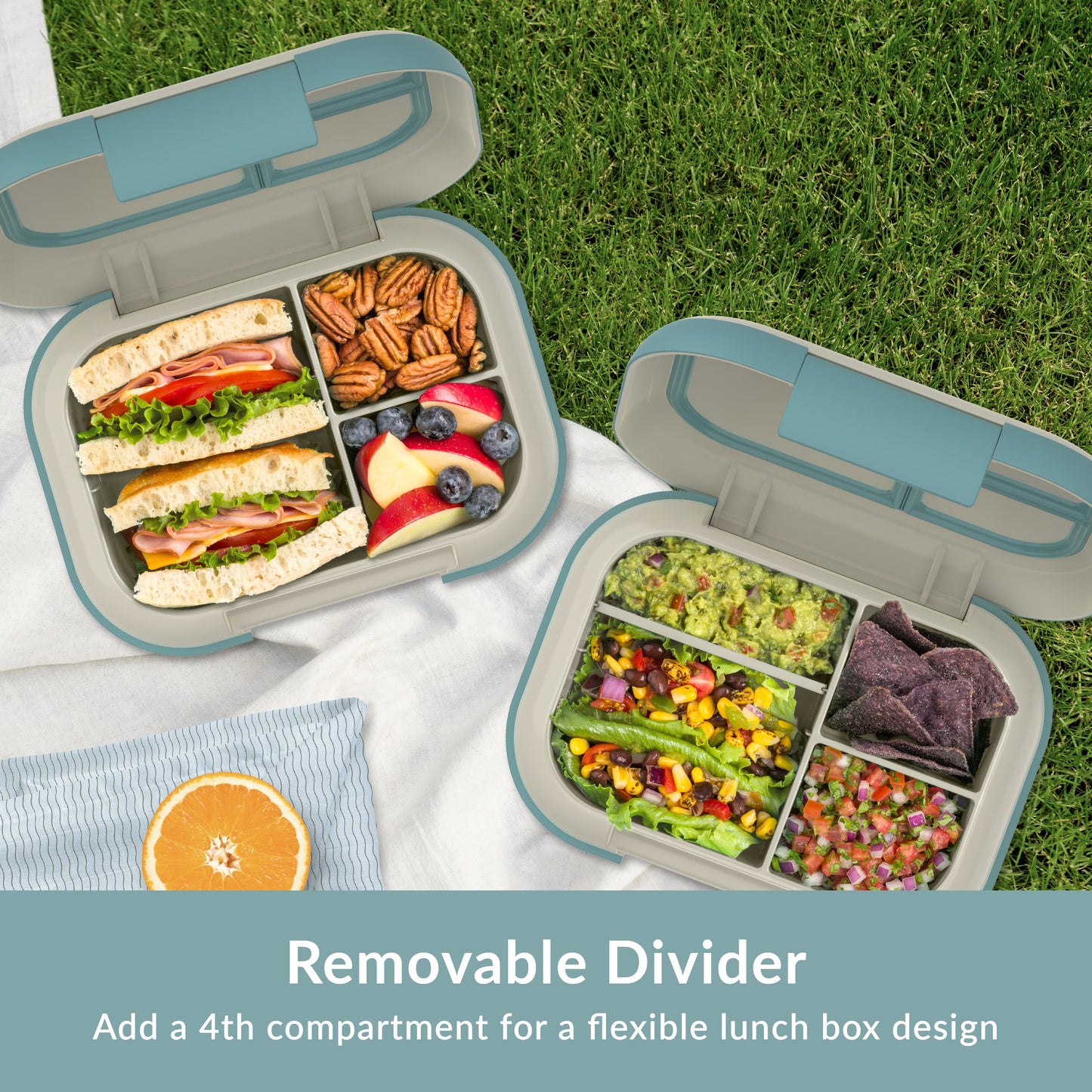 Bentgo® Chill Max Lunch Box (2-Pack) - Bone and Glacier Blue | Removable Divider - Add A 4th Compartment For A Flexible Lunch Box Design