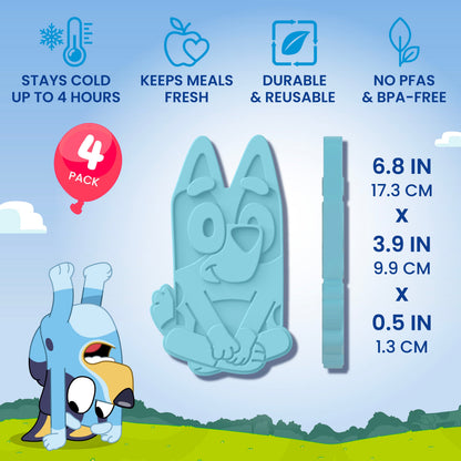 Bentgo + Bluey Reusable Ice Packs (4-Pack) - Bluey | Stays Cold Up To 4 Hours, Kesps Meals Fresh, Durable & Reusable, No PFAS & BPA-Free - And Product Dimensions