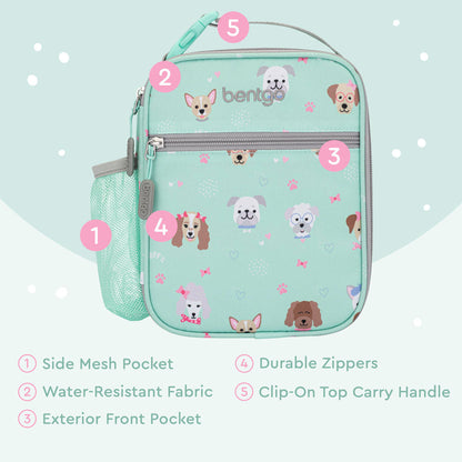 Bentgo®️ Kids Insulated Lunch Tote - Puppy Love | Lunch Tote Is Made With Water-Resistant Fabric and Durable Zippers
