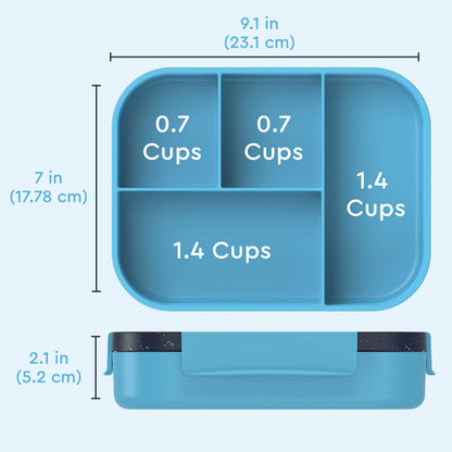 Bentgo® Kids Snap & Go Lunch Box (2-Pack) | Abyss Blue Speckle Confetti - Product Dimensions