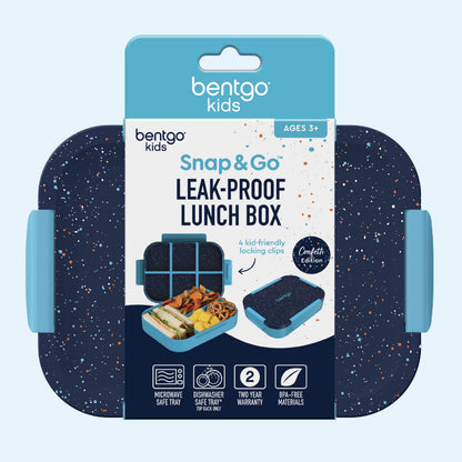 Bentgo® Kids Snap & Go Lunch Box (2-Pack) | Abyss Blue Speckle Confetti - Packaging