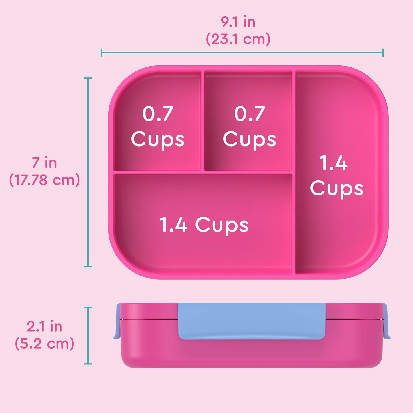 Bentgo® Kids Snap & Go Lunch Box (2-Pack) | Rainbows and Butterflies - Product Dimensions