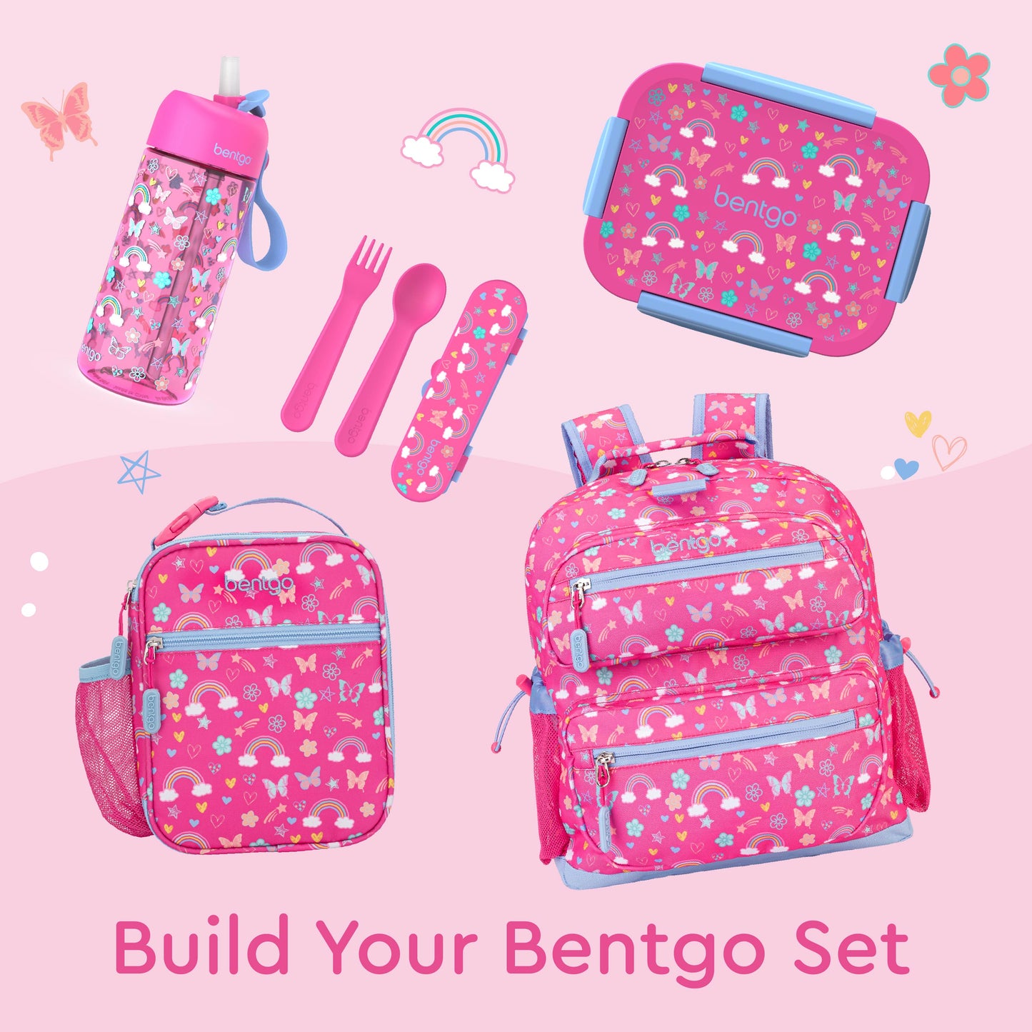 Bentgo® Kids Snap & Go Lunch Box (2-Pack) | Rainbows and Butterflies - Build Your Bentgo Set