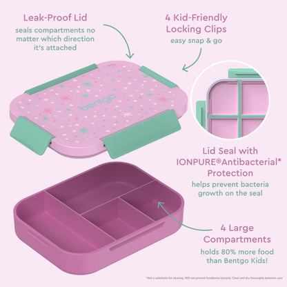Bentgo® Kids Snap & Go Lunch Box (2-Pack) | Starry Sprinkle Pink - Our Lunch Box Features A Leak-Proof Lid, Kid-Friendly Locking Clips, Lid Seal with IONPURE Antibacterial Protection, and 4 Large Compartments