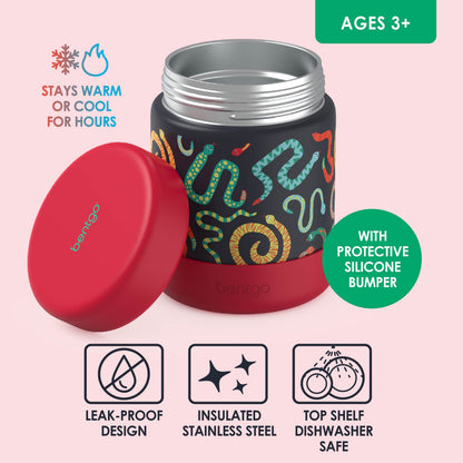 Bentgo® Kids Stainless Steel Food Jar - Sssnakes | Stainless Steel Food Jar Features Leak-Proof Design With Protective Silicone Bumper