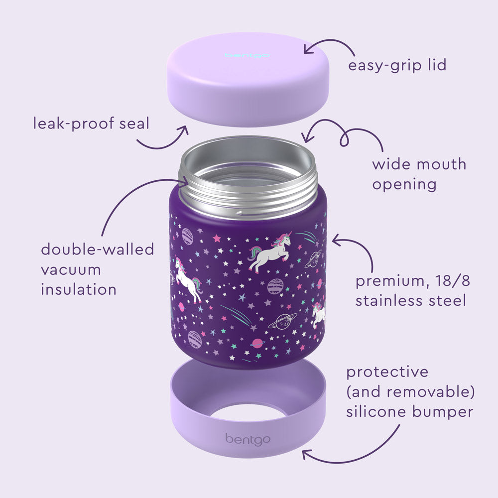 Bentgo® Kids Stainless Steel Food Jar - Unicorn | Stainless Steel Food Jar Features Leak-Proof Seal, Easy-Grip Lid, Wide Mouth Opening, And Much More