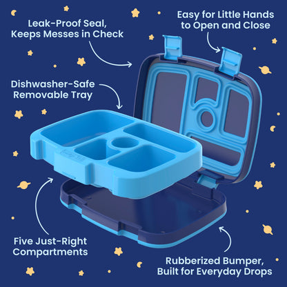 Bentgo + Bluey Kids Prints Lunch Box - Bluey’s Universe | Leak-Proof Seal, Keeps Messes In Check, Easy For Little Hands To Open And Close, Dishwasher-Safe Removable Tray, Five Just-Right Compartments, And Rubberized Bumper, Built For Everyday Drops