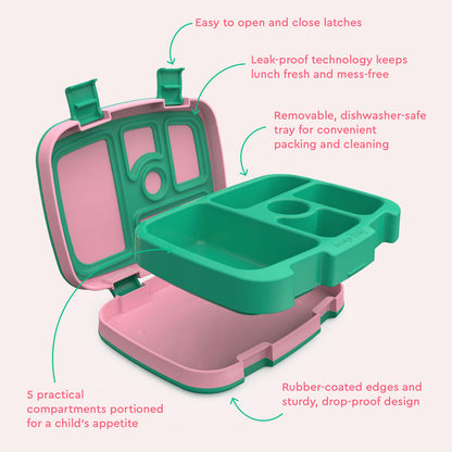 Bentgo Kids Prints Lunch Box - Tropical | Kids Lunch Box Features Include Easy To Open And Close Latches, Leak-Proof Technology Keeps Lunch Fresh And Mess-Free, And Rubber-Coated Edges And Sturdy, Drop-Proof Design