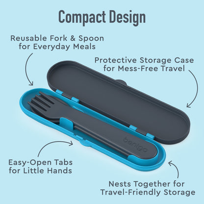 Bentgo® Kids Utensils Set - Dinosaur | Compact Design - Reusable Fork & Spoon for Everyday Meals, Protective Storage Case for Mess-Free Travel, Easy-Open Tabs for Little Hands, and Nests Together for Travel-Friendly Storage