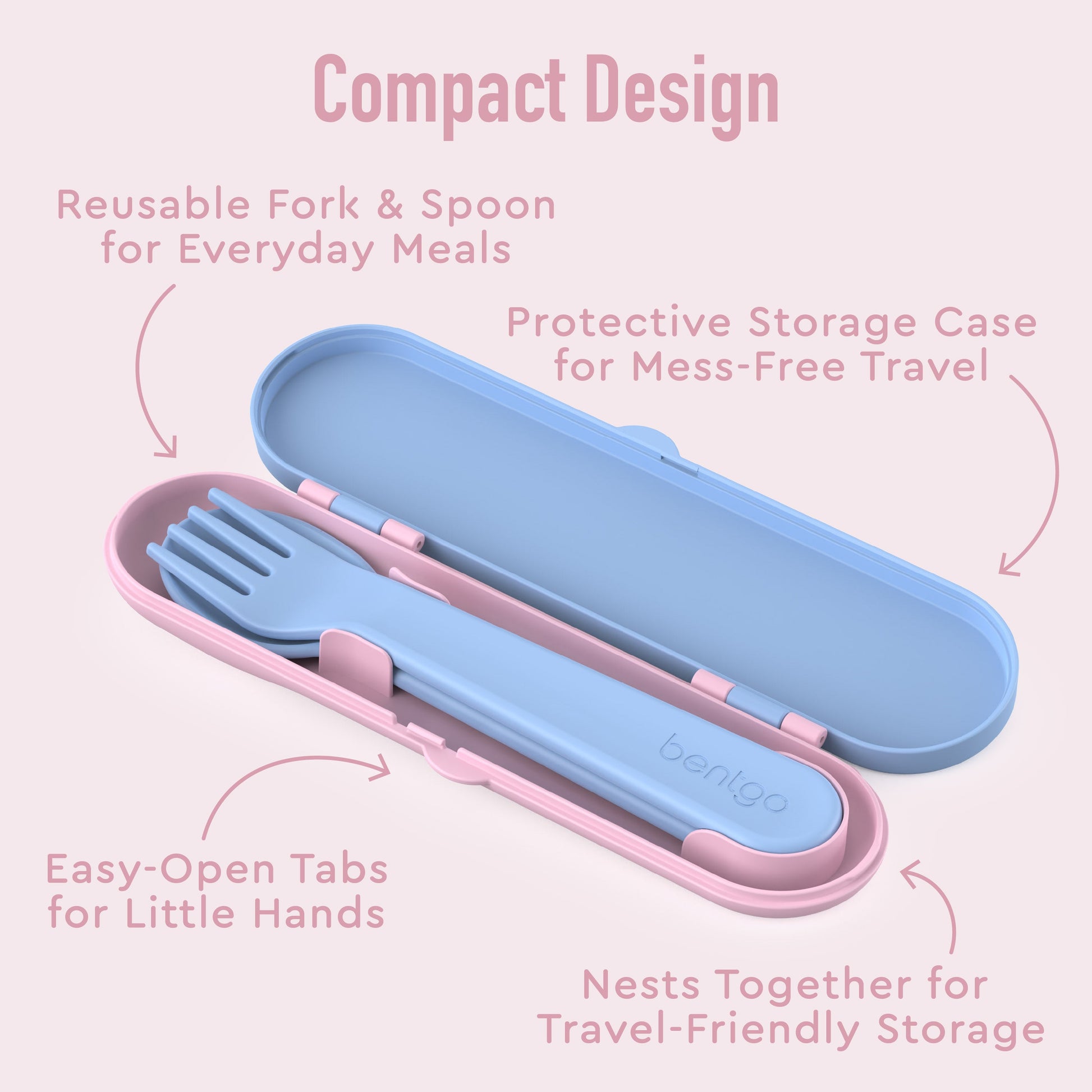 Bentgo® Kids Utensils Set - Lavender Galaxy| Compact Design - Reusable Fork & Spoon for Everyday Meals, Protective Storage Case for Mess-Free Travel, Easy-Open Tabs for Little Hands, and Nests Together for Travel-Friendly Storage