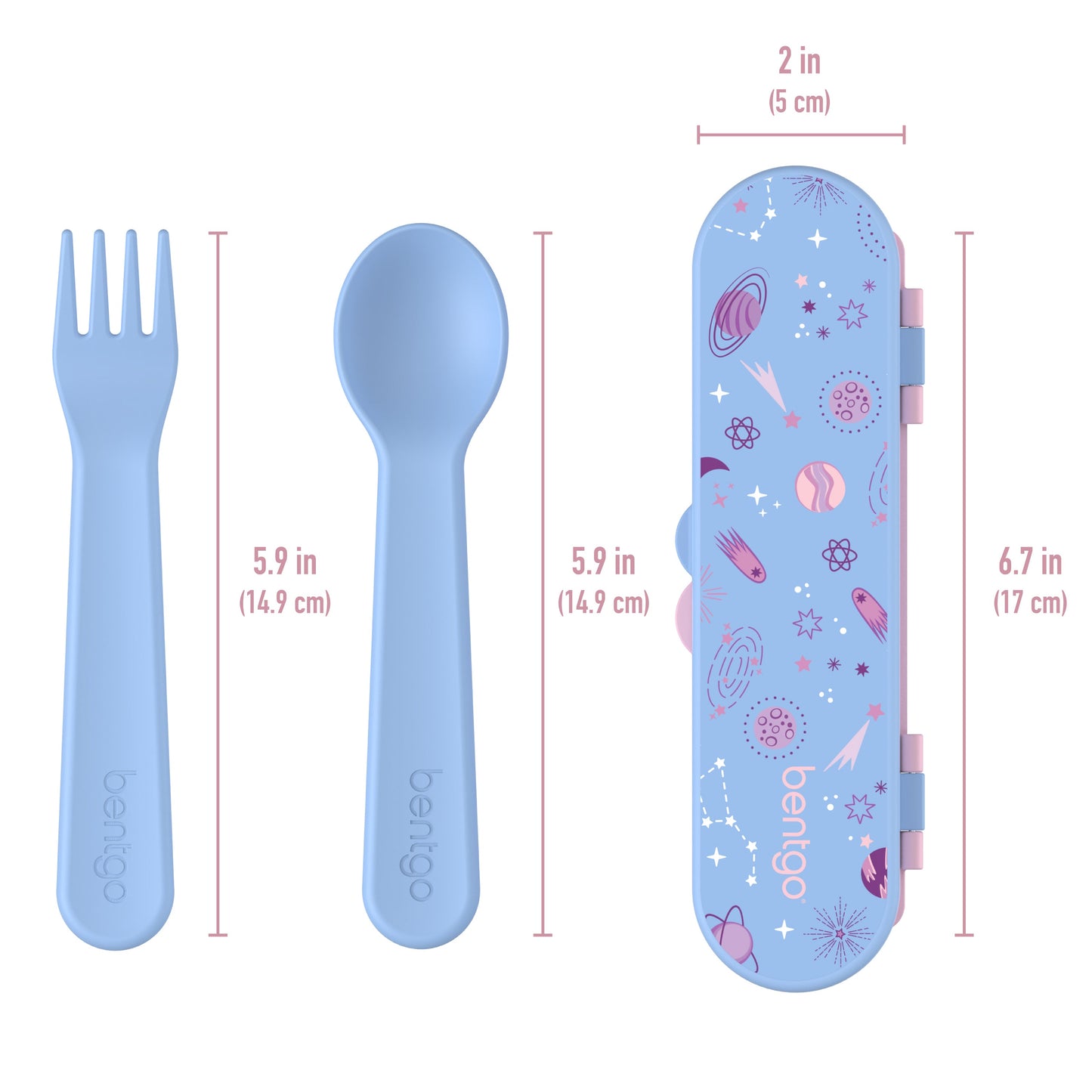 Bentgo® Kids Utensils Set - Lavender Galaxy | Product Dimensions