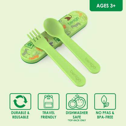 Bentgo® Kids Utensils Set - Safari | Ages 3+ | Durable & Reusable, Travel Friendly, Dishwasher Safe (Top-Rack Only), and No PFAS & BPA-Free
