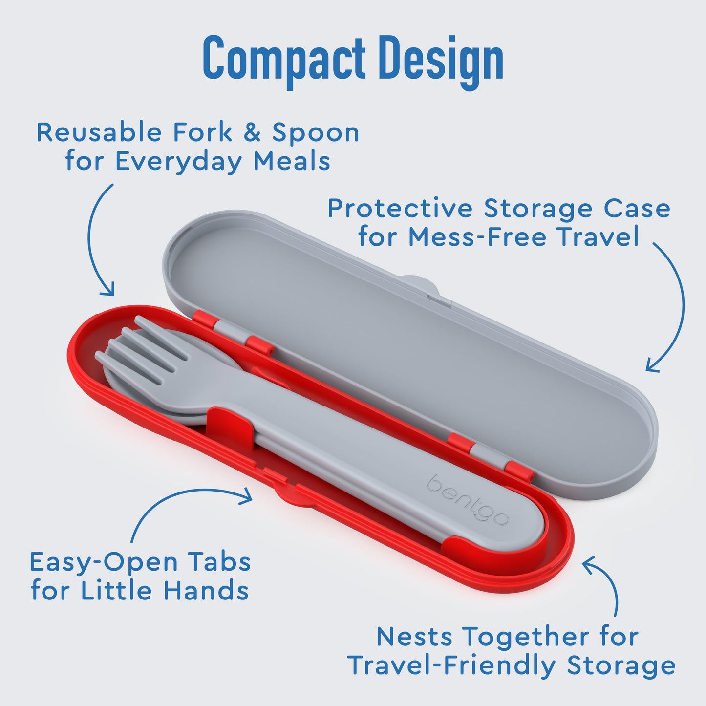 Bentgo® Kids Utensils Set - Trucks | Compact Design - Reusable Fork & Spoon for Everyday Meals, Protective Storage Case for Mess-Free Travel, Easy-Open Tabs for Little Hands, and Nests Together for Travel-Friendly Storage