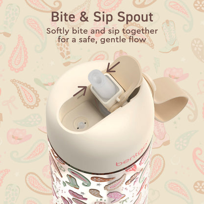 Bentgo Kids Water Bottle - Cowgirl Dreams | Bite & Sip Spout - Softly Bite And Sip Together For A Safe, Gentle Flow