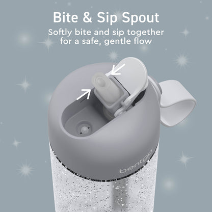 Bentgo® Kids Water Bottle - Silver Glitter | Bite & Sip Spout - Softly Bite And Sip Together For A Safe, Gentle Flow