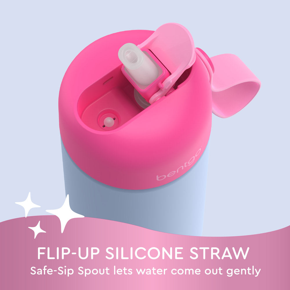 Bentgo® Kids Stainless Steel Insulated Water Bottle (2-Pack) - Rainbows/Periwinkle | Flip-Up Silicone Straw - Safe-Sip Spout Lets Water Come Out Gently
