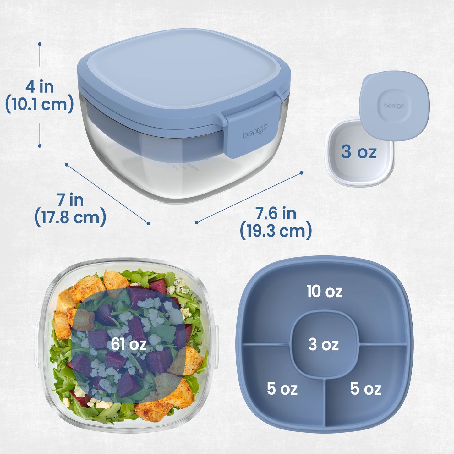 Bentgo® Glass Salad Container - Light Blue | Salad Container Dimensions