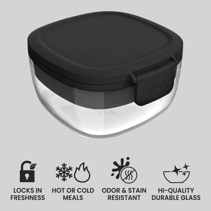 Bentgo® Glass Salad Container - Black Onyx | Locks In Freshness, Great For Hot Or Cold Meals, Odor & Stain Resistant, And Hi-Quality Durable Glass