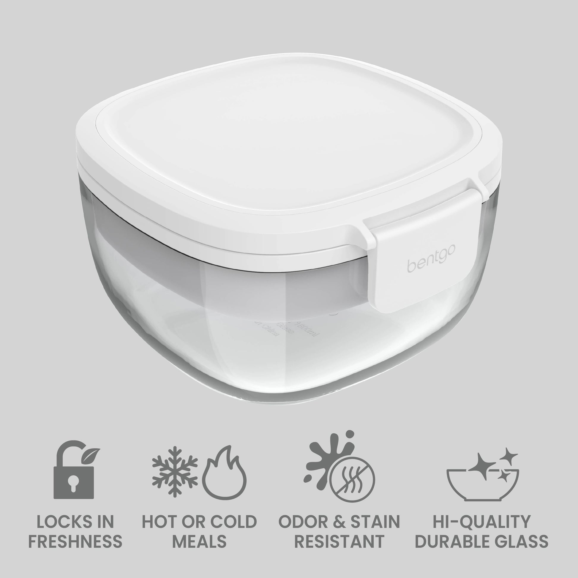 Bentgo® Glass Salad Container - White | Locks In Freshness, Great For Hot Or Cold Meals, Odor & Stain Resistant Container And Made With Hi-Quality Durable Glass