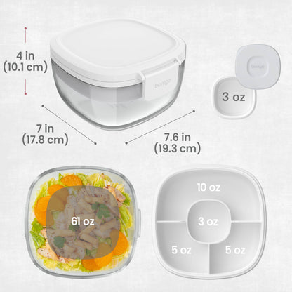 Bentgo® Glass Salad Container - White | Salad Container Dimensions