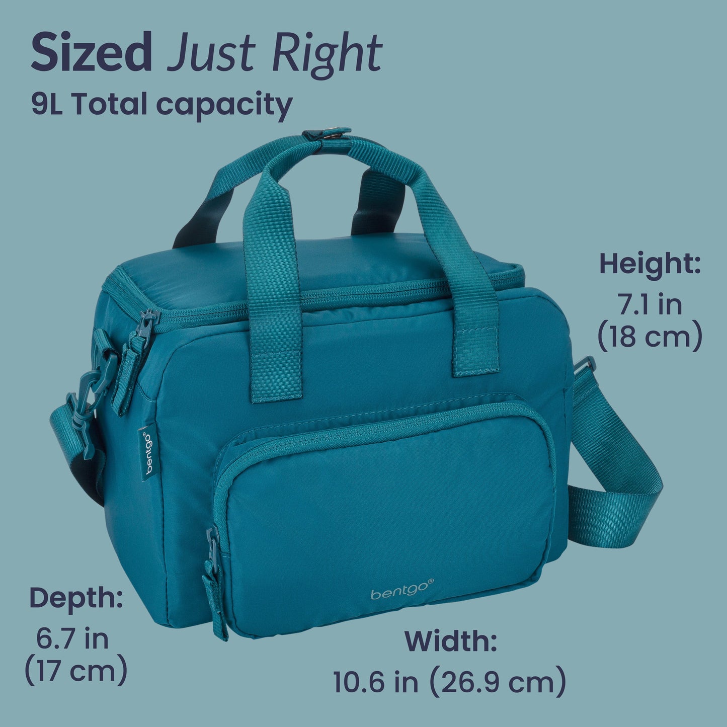 Bentgo® Insulated Lunch Bag - Deep Teal | Sized Just Right - Product Dimensions