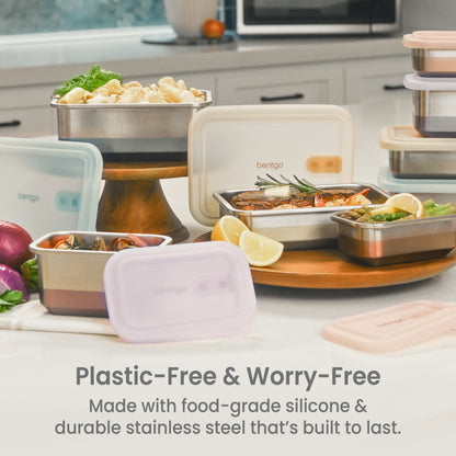 Bentgo® MicroSteel Heat & Eat Container - Family Size 8.5 Cups - Aqua | Plastic-Free & Worry-Free - Made With Food-Grade Silicone & Durable Stainless Steel That’s Built To Last