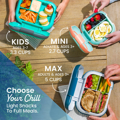 Bentgo® Chill Kids Lunch Box - Fuchsia/Teal | Choose Your Chill Light Snacks To Full Meals - Kids (Ages 3-7, 3.3 Cups), Mini (Adults & Ages 3+, 2.7 Cups), Max (Adults & Ages 3+, 5 Cups)