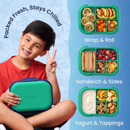 Bentgo® Chill Kids Lunch Box - Green/Navy | Packed Fresh, Stays Chilled - Wrap & Roll, Sandwich & Sides, and Yogurt & Toppings
