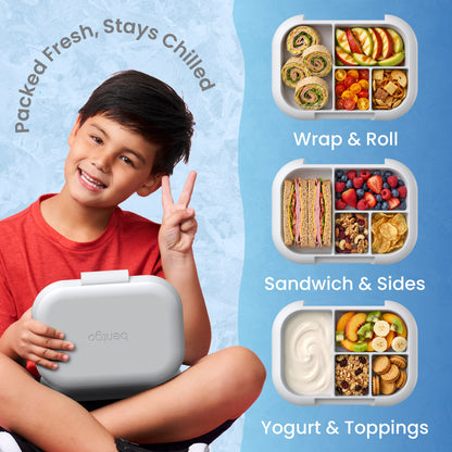 Bentgo® Chill Kids Lunch Box - Gray | Packed Fresh, Stays Chilled - Wrap & Roll, Sandwich & Sides, and Yogurt & Toppings