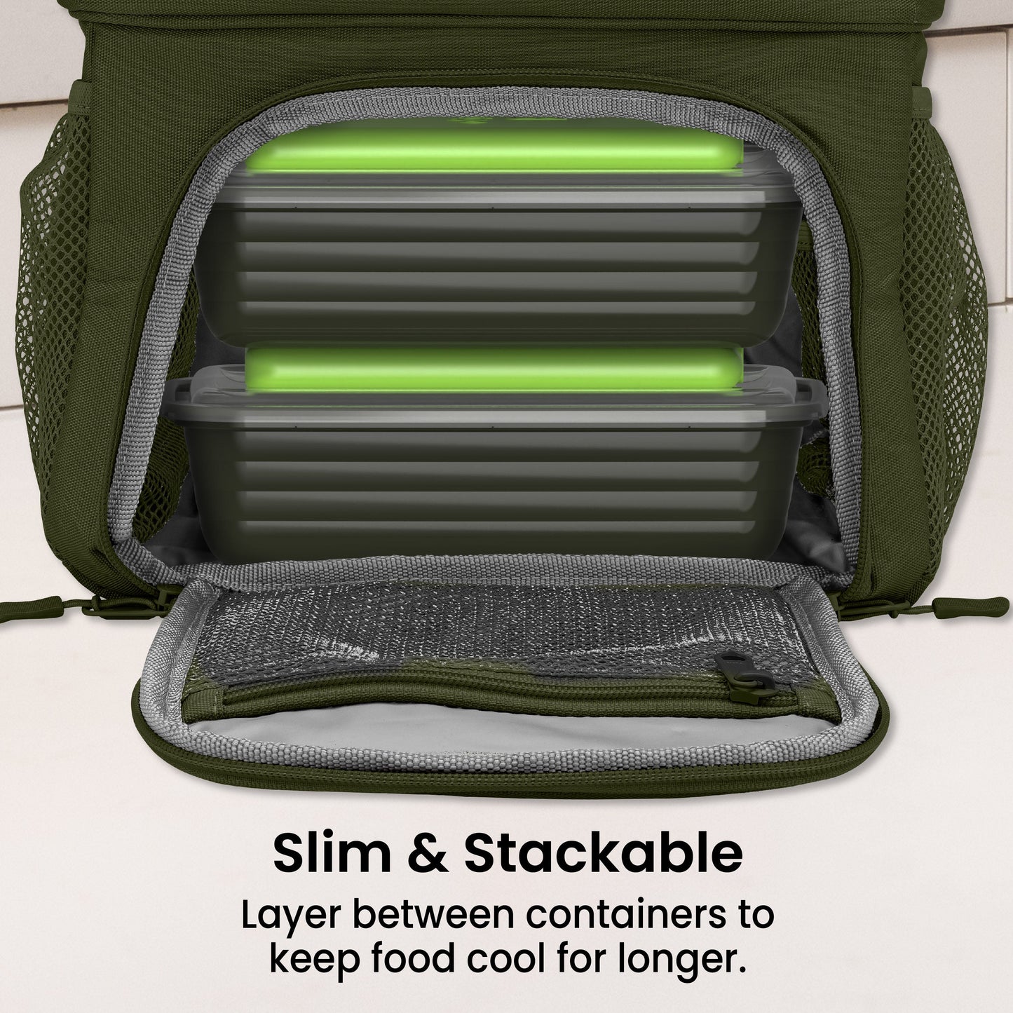 Bentgo Chillers Reusable Ice Packs (4-Pack) - Green | Slim & Stackable - Layer Between Containers to Keep Food Cool for Longer