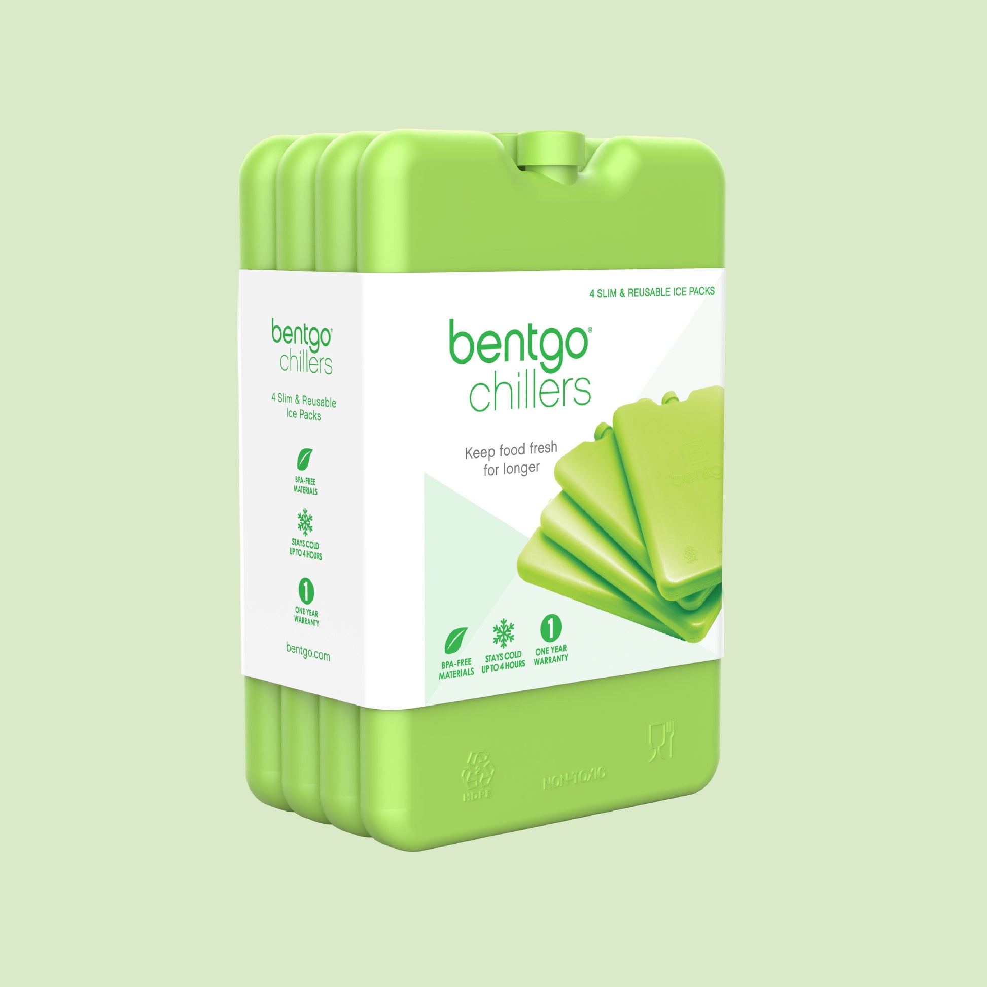 Bentgo Chillers Reusable Ice Packs (4-Pack) - Green | Packaging
