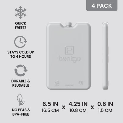 Bentgo Chillers Reusable Ice Packs (4-Pack) - Gray | Quick Freeze, Stays Cold Up to 4 Hours, Durable & Reusable, and No PFAS & BPA - FREE