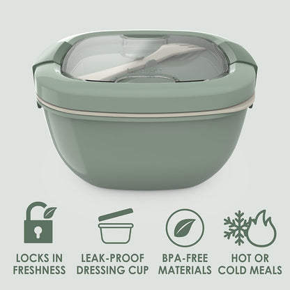 Bentgo® All-in-One Salad Container - Khaki Green | Locks In Freshness, Leak-Proof Dressing Cup, BPA-Free Materials, And Great For Hot Or Cold Meals