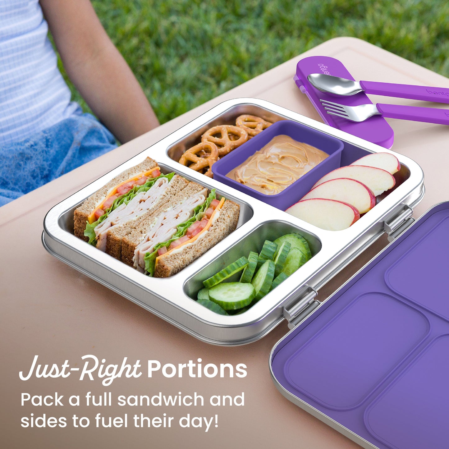 Bentgo Kids Stainless Steel Lunch Box - Purple | Just-Right Portions - Pack A Full Sandwich And Sides To Fuel Their Day!